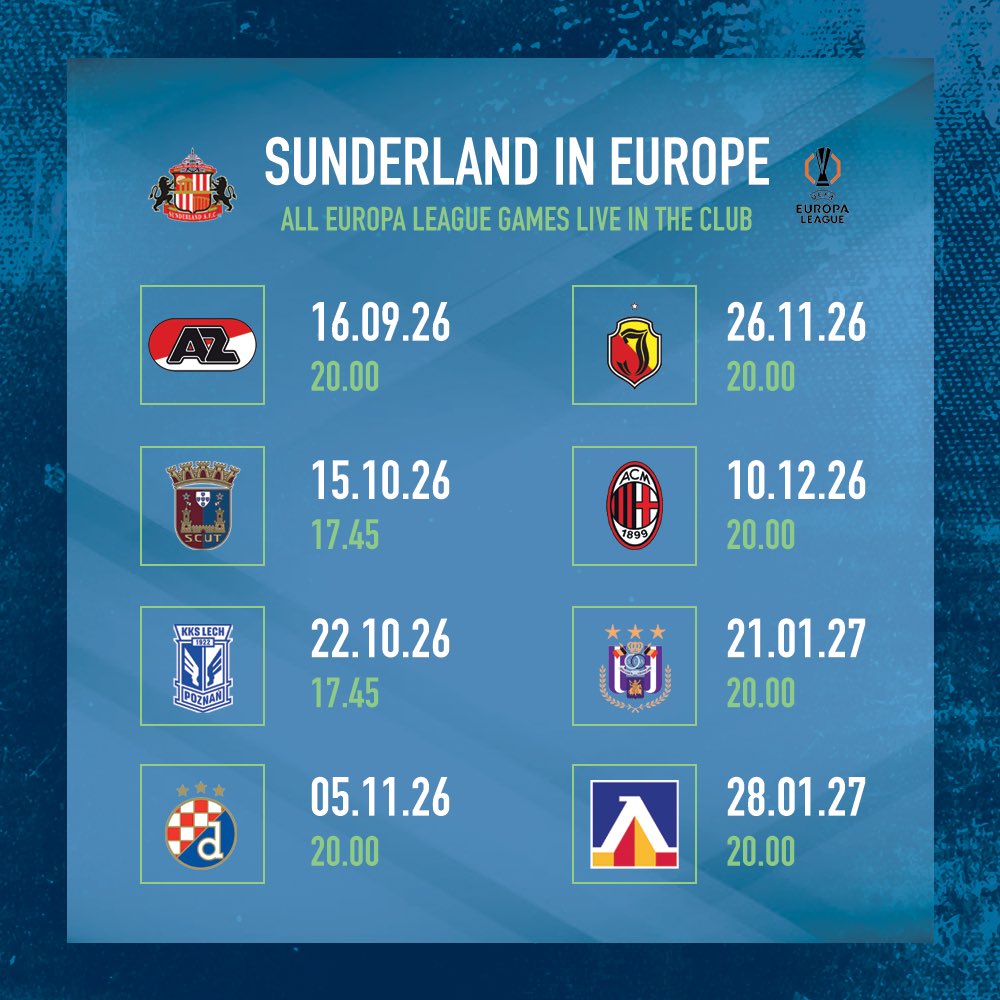 clscricketclub's tweet photo. 🔴⚪️ Sunderland embark on a historic Europa League campaign this evening and you can watch all the action with us! 

🇪🇺🏆 AZ Alkmaar are up first for Le Bris’ men with kick off at 8pm 

🍻 Get down early to grab a seat with your mates! https://t.co/k3amCUOWs6