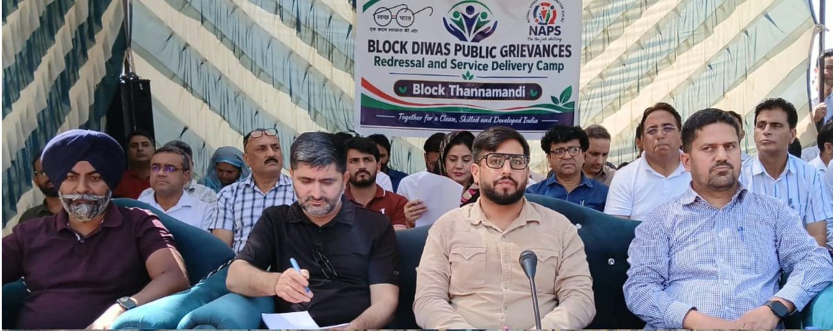 DioRajouri's tweet photo. DC Rajouri Abhishek Sharma chaired a Public Outreach Camp at Thanamandi under Weekly Block Diwas, hearing public grievances and directing time-bound redressal. He also stressed improving connectivity, boosting tourism and expediting the Rajouri–Thanamandi–Surankote road work. https://t.co/fOQQla8fu7