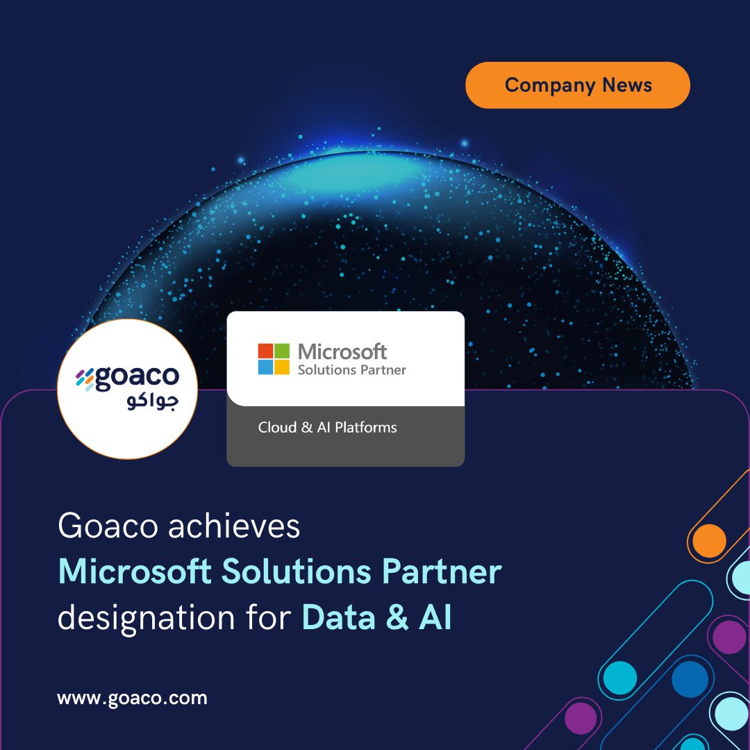 goacomiddleeast's tweet photo. Exciting news: Goaco achieves Microsoft Solutions Partner designation for Data &amp; AI (Azure) 🚀

Read more in our blog: https://t.co/TihiXBGxk0

#Goaco #MicrosoftPartner #Azure #DataAndAI #DigitalTransformation https://t.co/XJWHPNxuSq