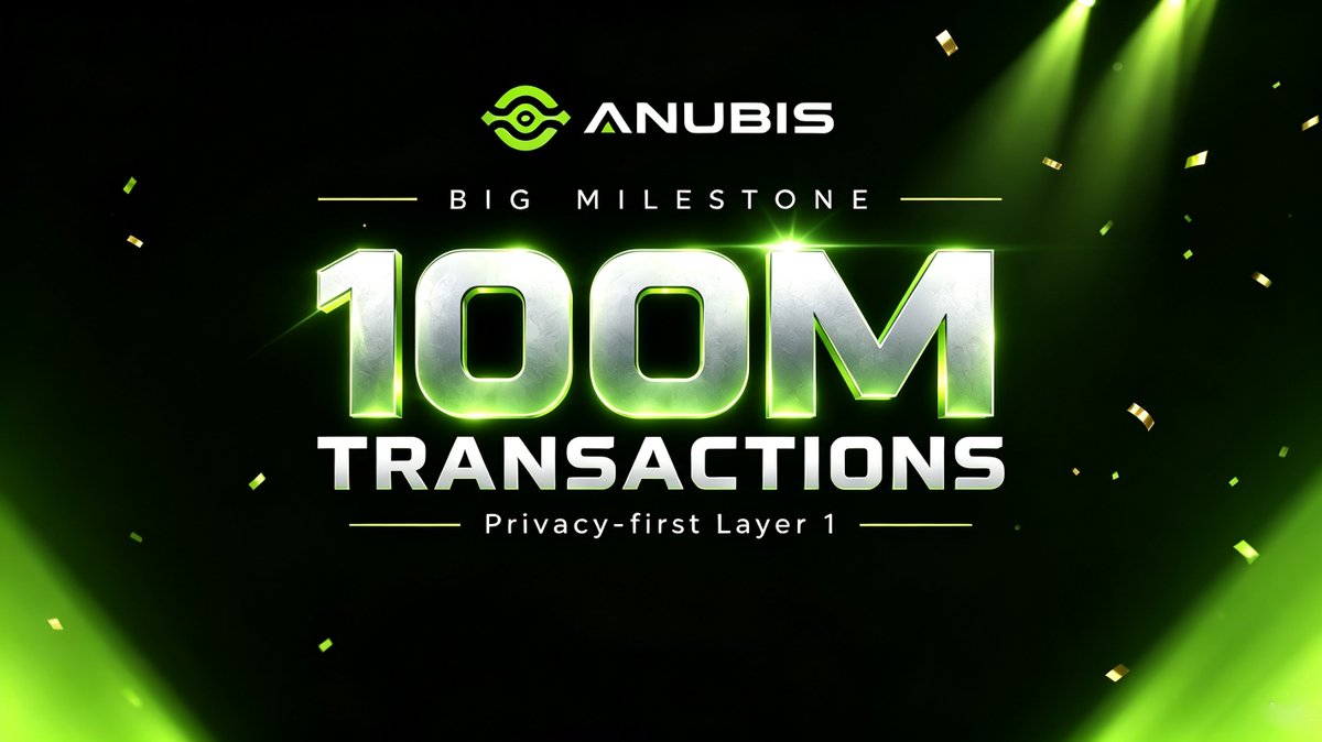 AnubisChainL1's tweet photo. BIG MILESTONE 🎉
Anubis Chain has surpassed 100 MILLION cumulative transactions.

Privacy-first Layer 1.
Real scale. Real adoption.
Verifiable where needed.
Private where it matters.

Built for the agentic economy. 🔐🐺
#AnubisChain #Privacy #Milestone https://t.co/wZipz8InES