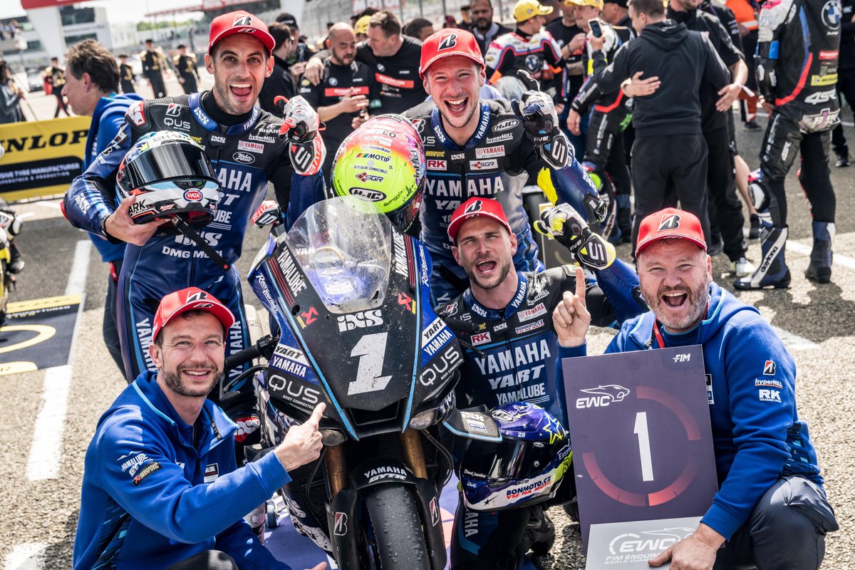 yamaharacingcom's tweet photo. It is time! ⏰  

The Yamalube YART Yamaha EWC Official Team are ready for the season finale at the Bol d'Or, with Marvin Fritz, Karel Hanika, and Leandro Mercado looking to make it back-to-back titles as they head to Circuit Paul Ricard with a 22-point lead in the FIM Endurance World Championship standings 🏆 

Get all the info you need ahead of the EWC season finale in France 👉 https://t.co/xRjtLbTHRM  

#YamahaRacing | #FIMEWC | #BoldOr