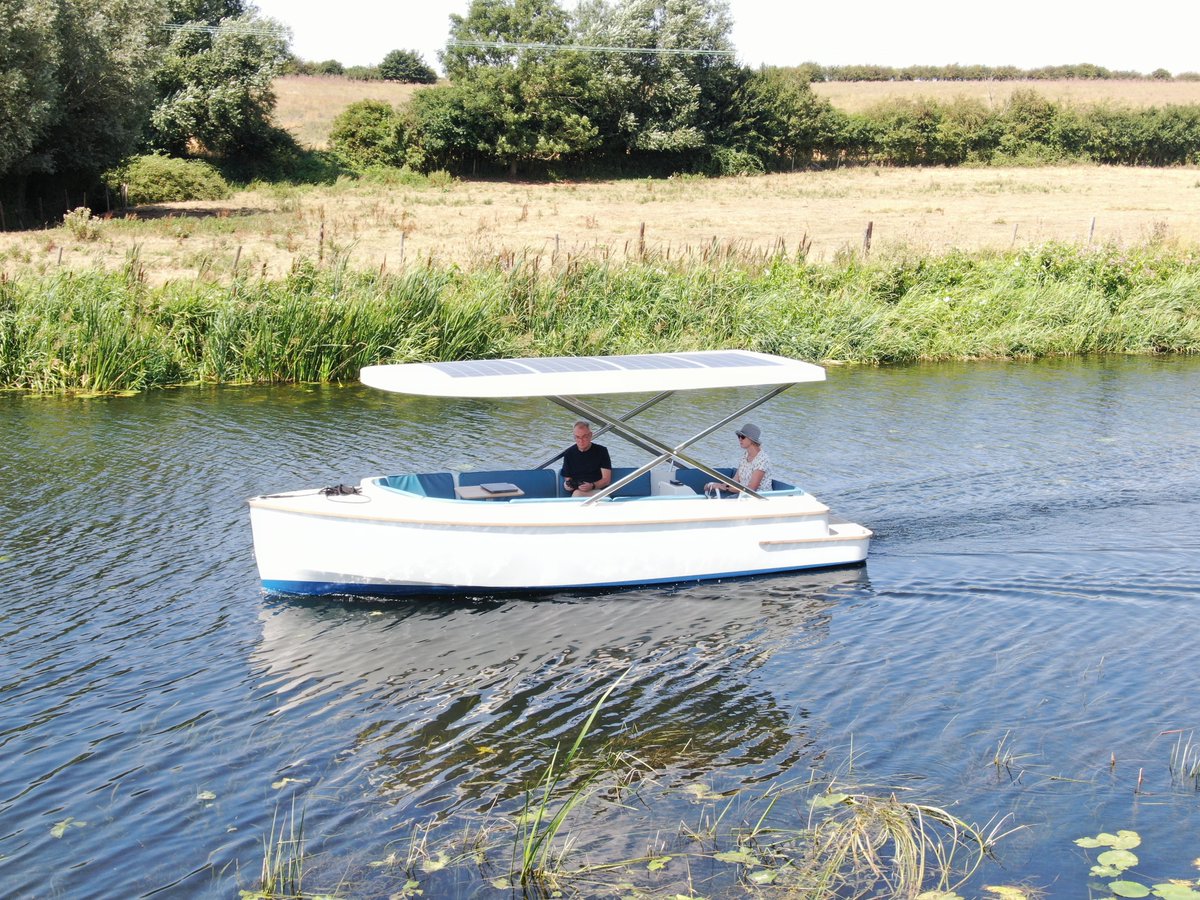 shinemothership's tweet photo. We just did something no boat like this has done before: cruised 124 miles down the Thames, Lechlade to Teddington, in 5 days — on solar power alone. No generator. No shore power. Not once. ☀️ https://t.co/mn0MDfl37R