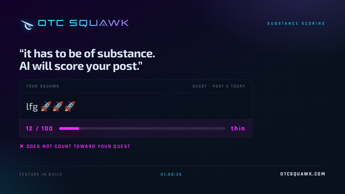 OTCSquawk's tweet photo. What it looks like when a post doesn't clear the bar.

https://t.co/izoLUZ2mo4 https://t.co/QfjwfELcAn