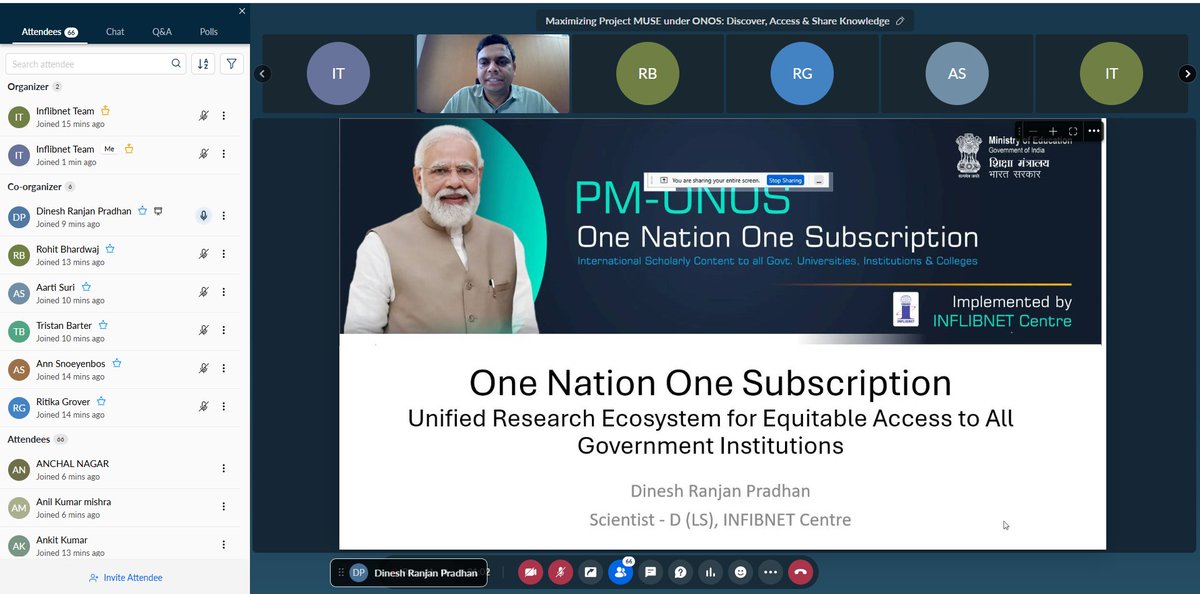 INFLIBNET's tweet photo. #ONOS webinar was organised on September 16, 2026, on "Maximizing Project MUSE under ONOS: Discover, Access & Share Knowledge" for faculty members, students, and researchers. The programme witnessed a positive response, with 107 online participants. https://t.co/vXtBRyQQIv
