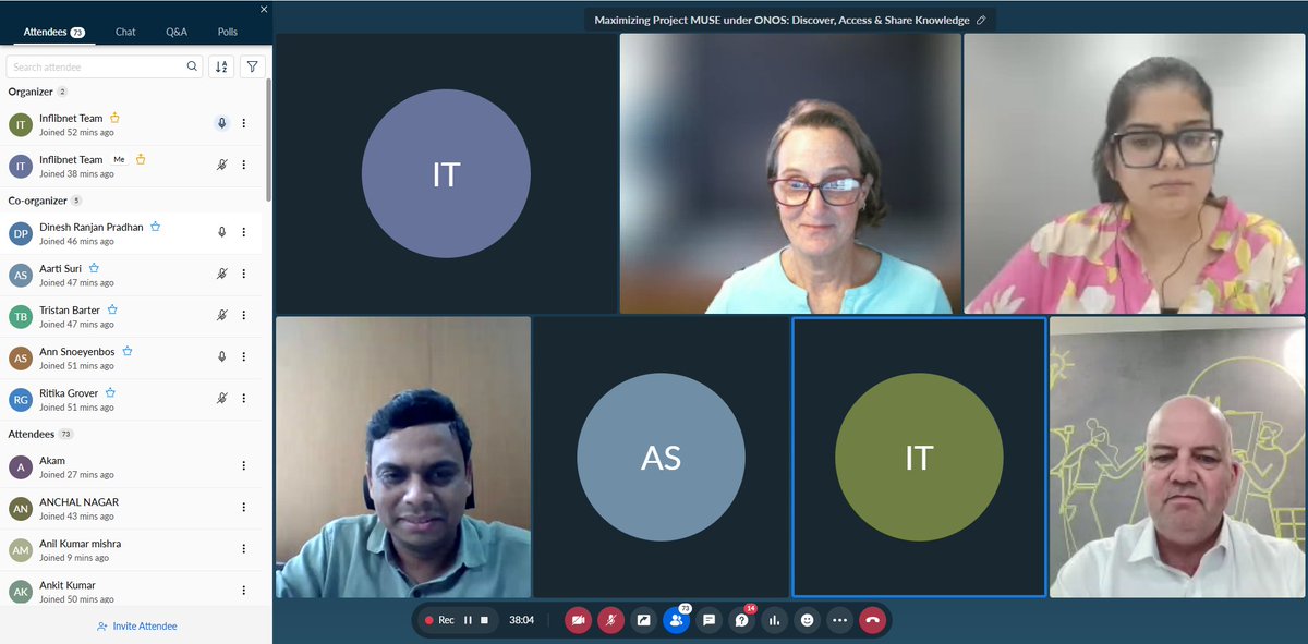 INFLIBNET's tweet photo. #ONOS webinar was organised on September 16, 2026, on "Maximizing Project MUSE under ONOS: Discover, Access & Share Knowledge" for faculty members, students, and researchers. The programme witnessed a positive response, with 107 online participants. https://t.co/vXtBRyQQIv