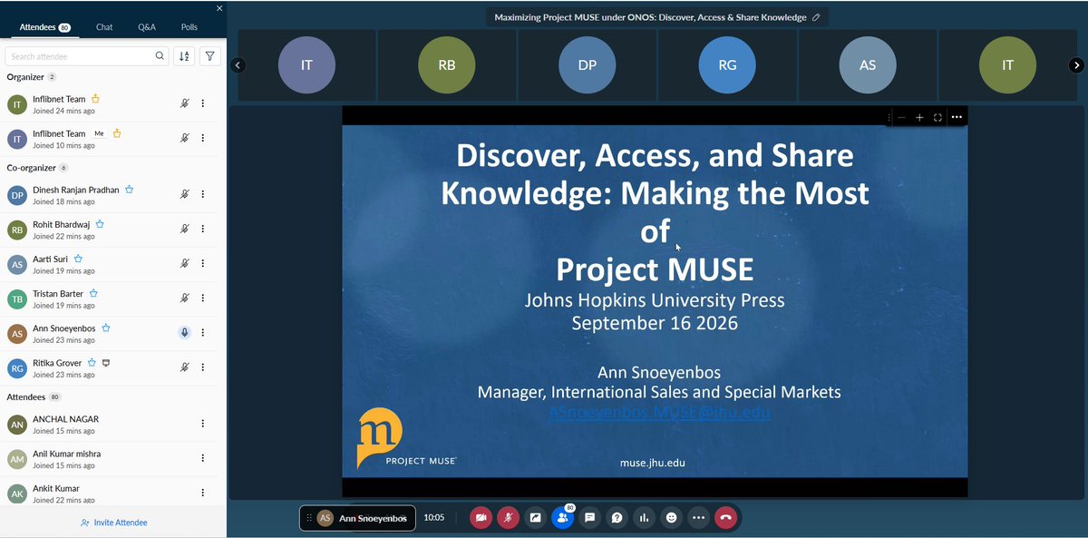 INFLIBNET's tweet photo. #ONOS webinar was organised on September 16, 2026, on "Maximizing Project MUSE under ONOS: Discover, Access & Share Knowledge" for faculty members, students, and researchers. The programme witnessed a positive response, with 107 online participants. https://t.co/vXtBRyQQIv