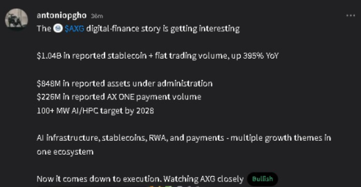 follyweb's tweet photo. ONE SOLOWIN NUMBER I KEEP COMING BACK TO: $1.04 BILLION
Solowin Holdings reported approximately $1.04B in stablecoin + fiat trading volume for FY2026, up 395% YoY.
Now put that next to the broader $AXG strategy: RWA tokenization, payments, regulated stablecoin infrastructure and a push into AI/HPC with a 100+ MW operational target by 2028.
The numbers are already there. The next question is how far Solowin can take the execution