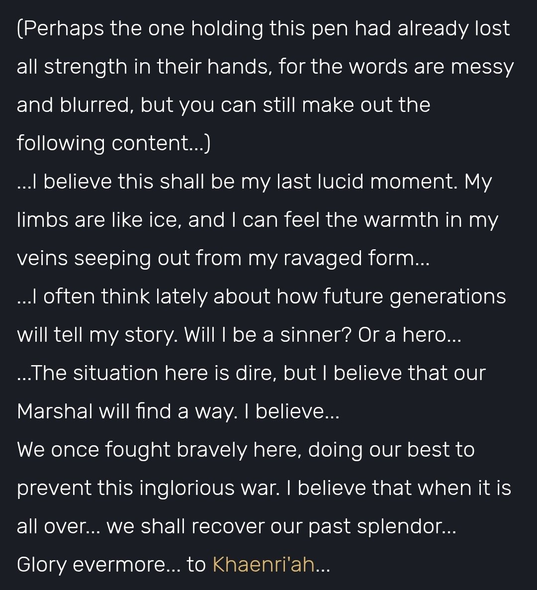 timelyanfortas's tweet photo. This readable always breaks me because it shows how much faith the Schwanenritters had in Anfortas. Despite the impossible situation and distrust towards Khaenri'ahns, they follow his command and believe that he will somehow fix it, even if they are no longer around to see it https://t.co/HTfwuehj11
