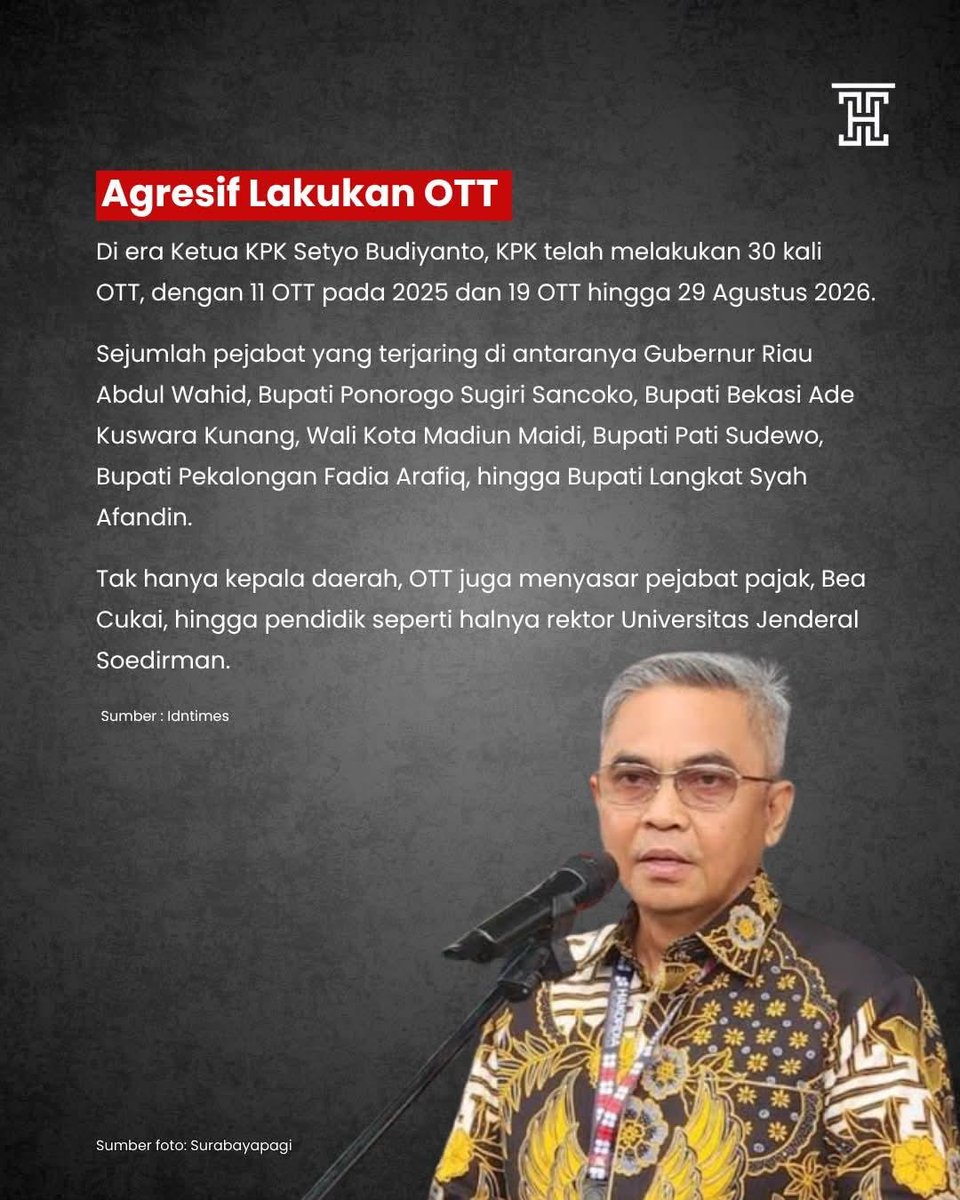 anna_hasbie's tweet photo. Ternyata, setahun terakhir sudah lebih dari 30 OTT dilakukan KPK. Jadi, 98% kasus di KPK itu OTT. Kebanyakan, mereka menjaring level bawah dulu, baru pimpinan. "Teori bubur panas," kata Brigjen Pol Asep Guntur, bekas Direktur Penyidikan KPK. 
Tampaknya, cuma kasus Gus Yaqut yang bukan OTT dalam kurun ini. Uniknya, yang ditahan duluan adalah GY sebagai pucuk pimpinan. Padahal, di persidangan terungkap aliran dana berputar di level bawah. Aset 100 miliar yg disita pun ternyata milik mereka. Anehnya, mereka gak mendapat konsekuensi apa pun dr KPK. Pencekalan saja tidak.
Apa yg mendasari diskrepansi prosedur hukum oleh KPK ya?