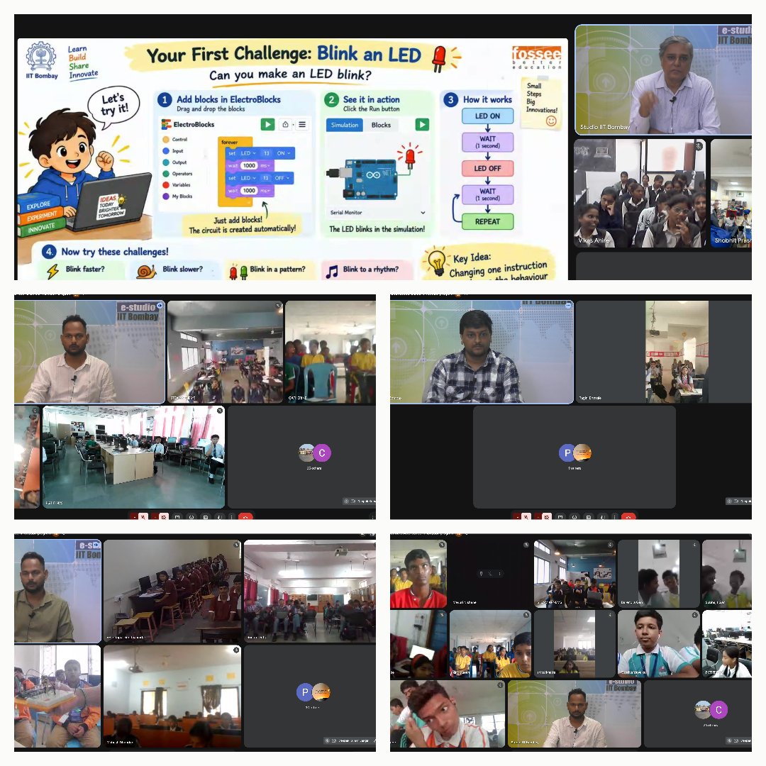 FOSSEE's tweet photo. 🚀 4,800+ students joined | ElectroBlocks Student Workshops

#FOSSEE, #IITBombay’s School Innovation Program brought hands-on electronics &amp; programming to students across participating schools. 💡

Thank you to all schools &amp; coordinating teachers! 🙌 https://t.co/WoEXQY2rak