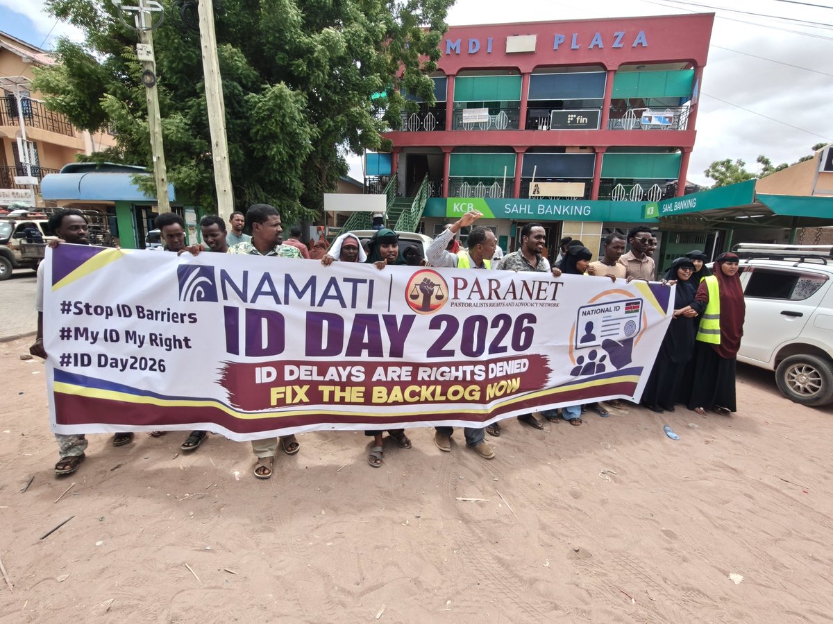 ParanetRight's tweet photo. PARANET marched side by side with the community of Wajir today on International Identity Day.  Together we walked through town to demand an end to long ID delays and full recognition of pastoralists’ right to legal identity. No more waiting. No more invisibility.  #MyIDMyRight https://t.co/cPpqvYxQmB
