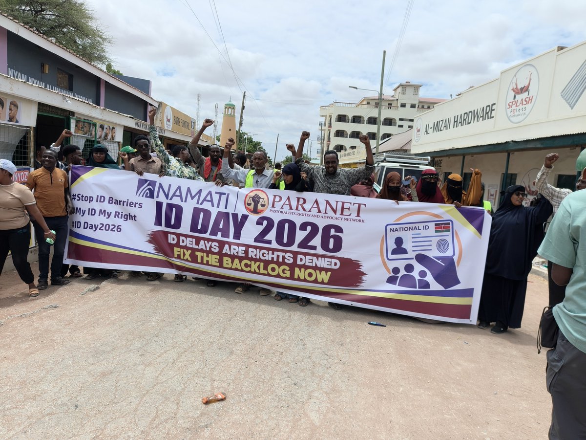 ParanetRight's tweet photo. PARANET marched side by side with the community of Wajir today on International Identity Day.  Together we walked through town to demand an end to long ID delays and full recognition of pastoralists’ right to legal identity. No more waiting. No more invisibility.  #MyIDMyRight https://t.co/cPpqvYxQmB