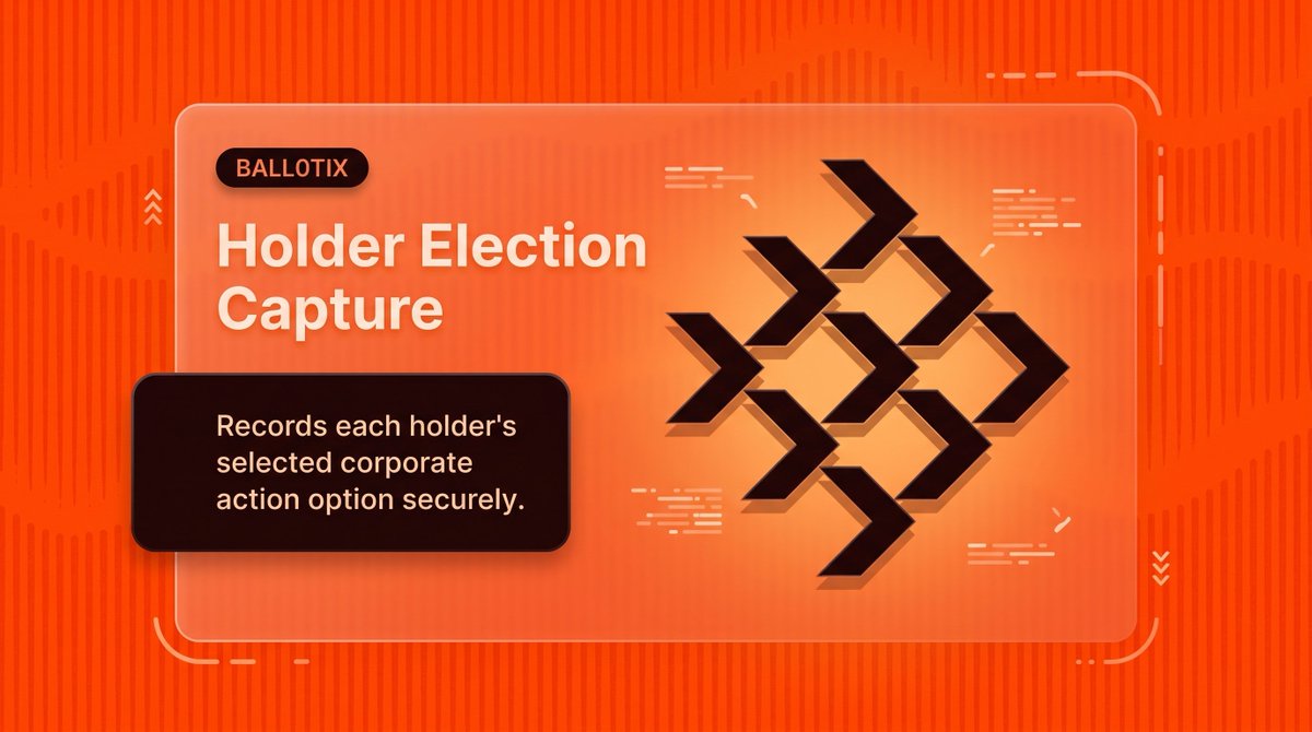 BallotixRoute's tweet photo. Every holder should be able to clearly express their corporate action choice.

Ballotix securely captures each selected option, creating a structured election record that can move through the corporate action process. https://t.co/RfTK0z02K1