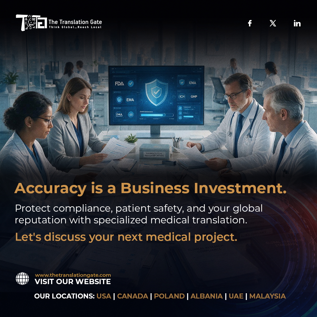 TranslationGate's tweet photo. Medical translation requires accuracy, compliance, and patient safety. 🏥

Trust specialized medical linguists to reduce risk and protect your reputation.

https://t.co/yTeNwt0D18

#MedicalTranslation #LifeSciences #TheTranslationGate https://t.co/ozW229shlH