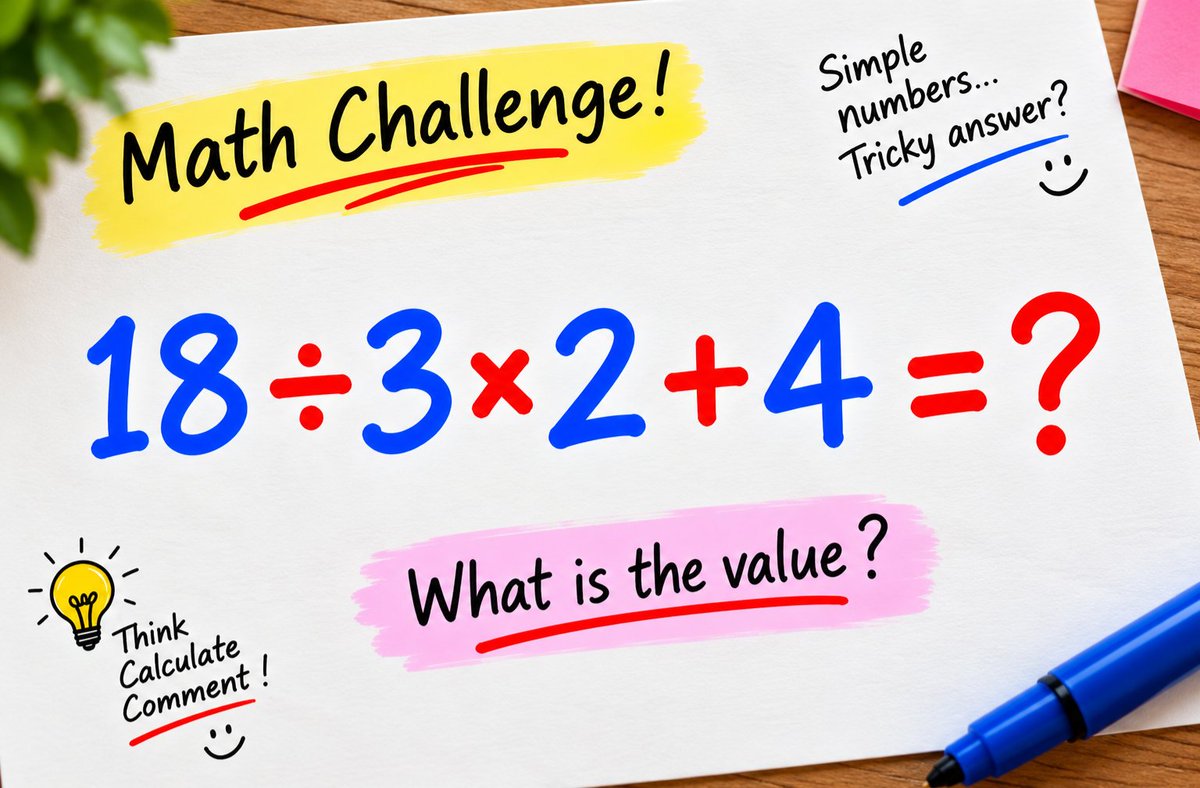 MyMathSir's tweet photo. No brackets. No powers. No excuses. 😄

18 ÷ 3 × 2 + 4 = ?

#BODMAS #MathChallenge https://t.co/BpbvPmJhpr