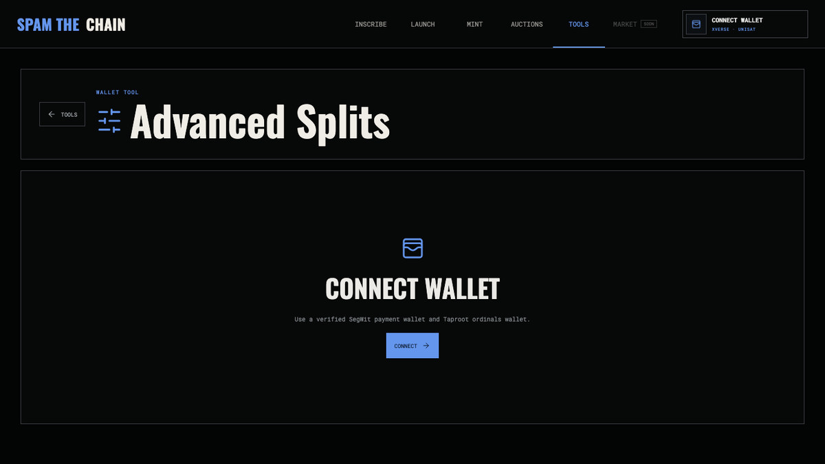 spamthechain's tweet photo. Turn one clean UTXO into exact outputs: choose every destination and sat amount, or build equal bundles around notable sats. Review the finished transaction before your wallet signs it. https://t.co/iS9tv1ZnrV