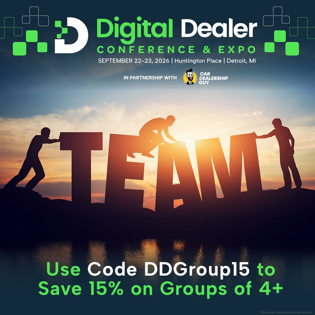 DigitalDealer's tweet photo. One conference. Four tracks. One team aligned. Bring your team to Digital Dealer and save with the group rate. Use code DDGroup15 at checkout and register today: https://t.co/bi8Worlqk0 https://t.co/caLeQzlqYU