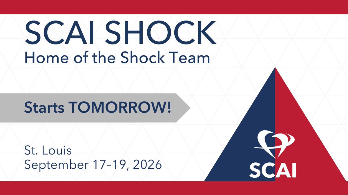 SCAI's tweet photo. Three days of conversations, challenging cases, clinical debates, and new perspectives on #CardiogenicShock care are almost here.

📲 Follow #SCAISHOCK throughout the meeting as we share key takeaways, clinical insights, and highlights from sessions across the program.

See you tomorrow!

#InterventionalCardiology