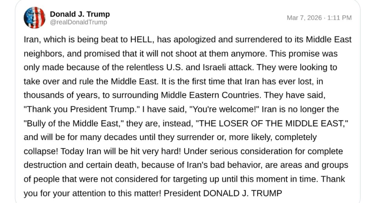 MenchOsint's tweet photo. And it's 193 days since Trump said Iran has lost [the war] and surrendered to the Gulf Arab Countries. https://t.co/WAEHhSfok0