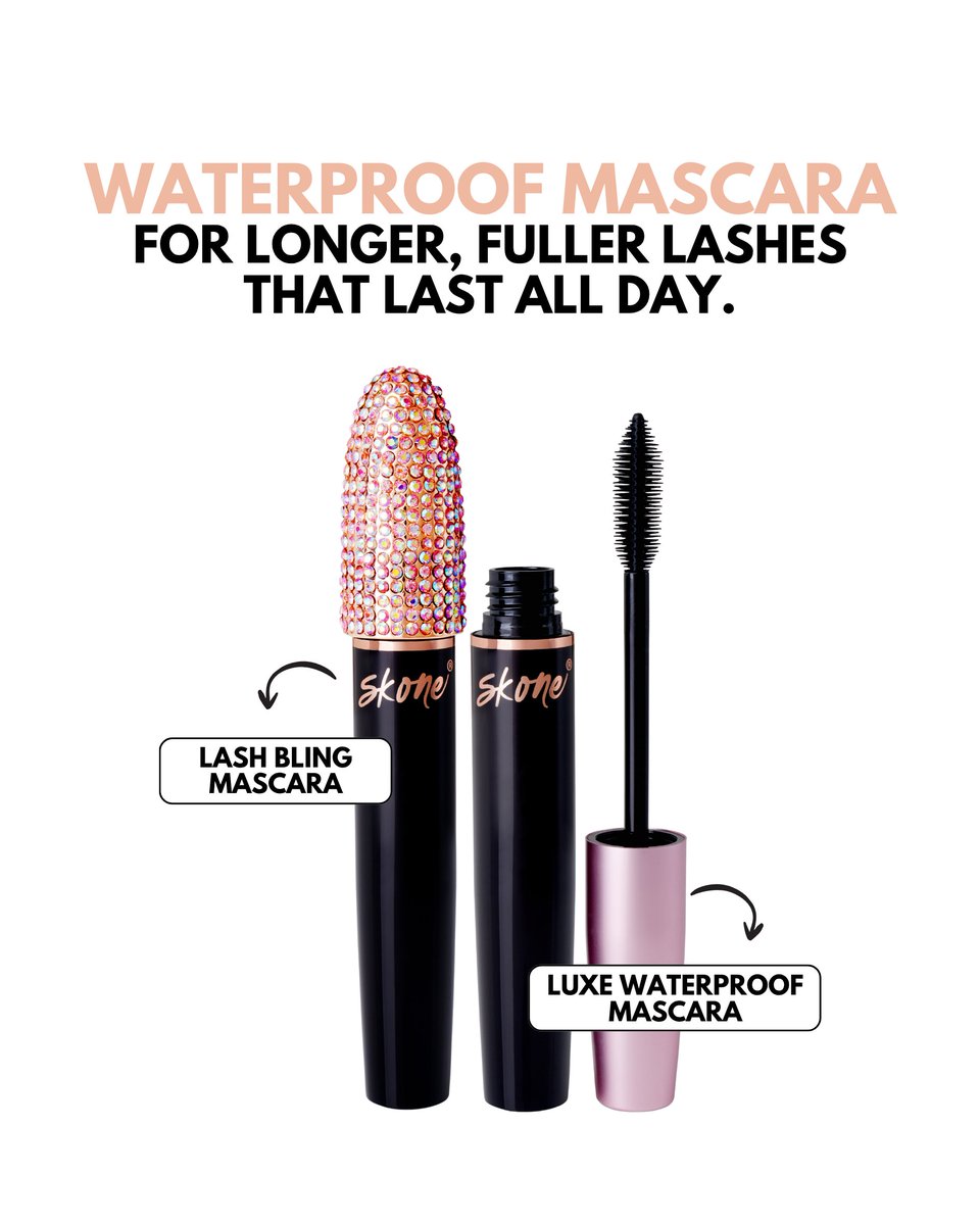 SKONEcosmetics's tweet photo. Longer, fuller lashes are great, but we also want them to last. 😌

That’s why the Lash Bling Mascara and Luxe Waterproof Mascara are great options.

Both available at https://t.co/darkSiX1U3!

#makeupartist  #makeuplover #cosmeticbrand #makeupideas #makeuplook #skonecosmetics https://t.co/g9BxoZTV9s