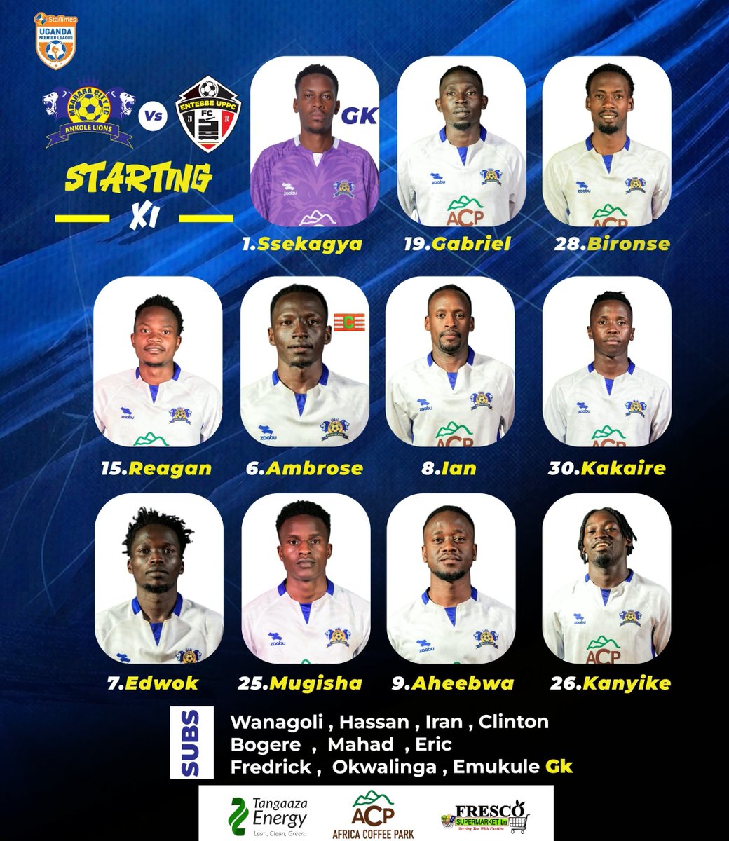 TeamMbararaCity's tweet photo. ๐ ๐ฌ๐ผ๐๐ฟ ๐ฆ๐๐ฎ๐ฟ๐๐ถ๐ป๐ด ๐ซ๐ ๐ถ๐ ๐ถ๐ป
No change from the previous game:
#MBRUPPC | #StarTimesUPL | #ankolelions https://t.co/wvqeYRq5gD
