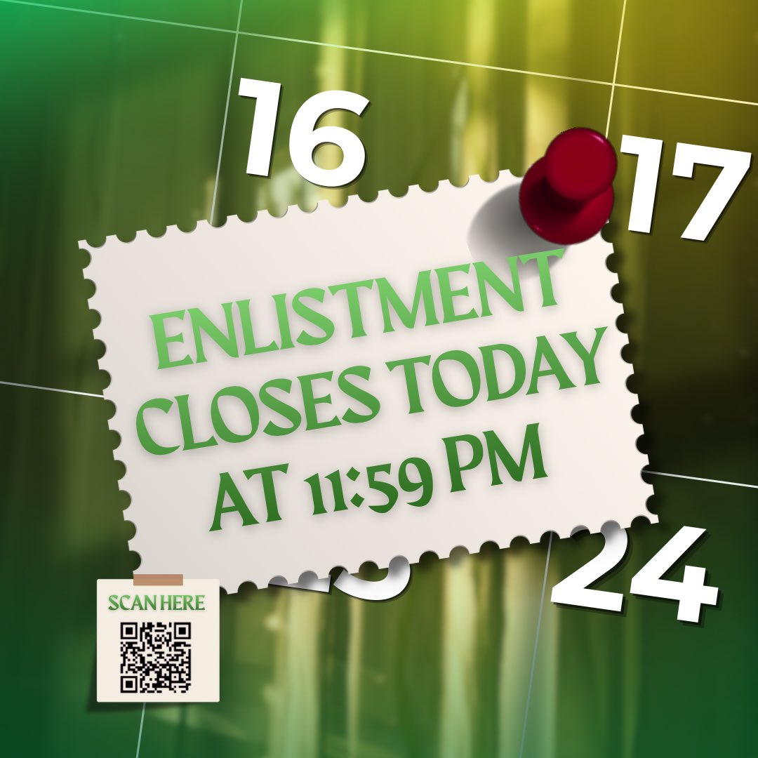 DLSUSHS_Koro's tweet photo. ENLISTMENT CLOSES TODAY!

What are you waiting for? Don't miss the opportunity and click the enlistment forms now!

#KoroEnlistmentForms #Koro11thYear #KantaNaKoro #KoroLasalyanoManila https://t.co/WDzSdL974G