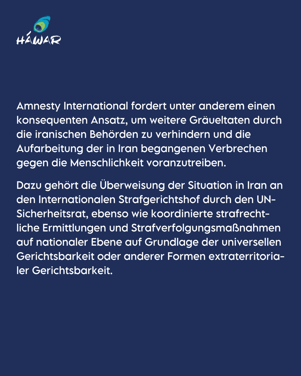HawarHelp's tweet photo. Amnesty International fordert unter anderem einen konsequenten Ansatz, um weitere Gräueltaten durch die iranischen Behörden zu verhindern und die Aufarbeitung der in #Iran begangenen Verbrechen gegen die Menschlichkeit voranzutreiben. https://t.co/80Hz2Yop5E