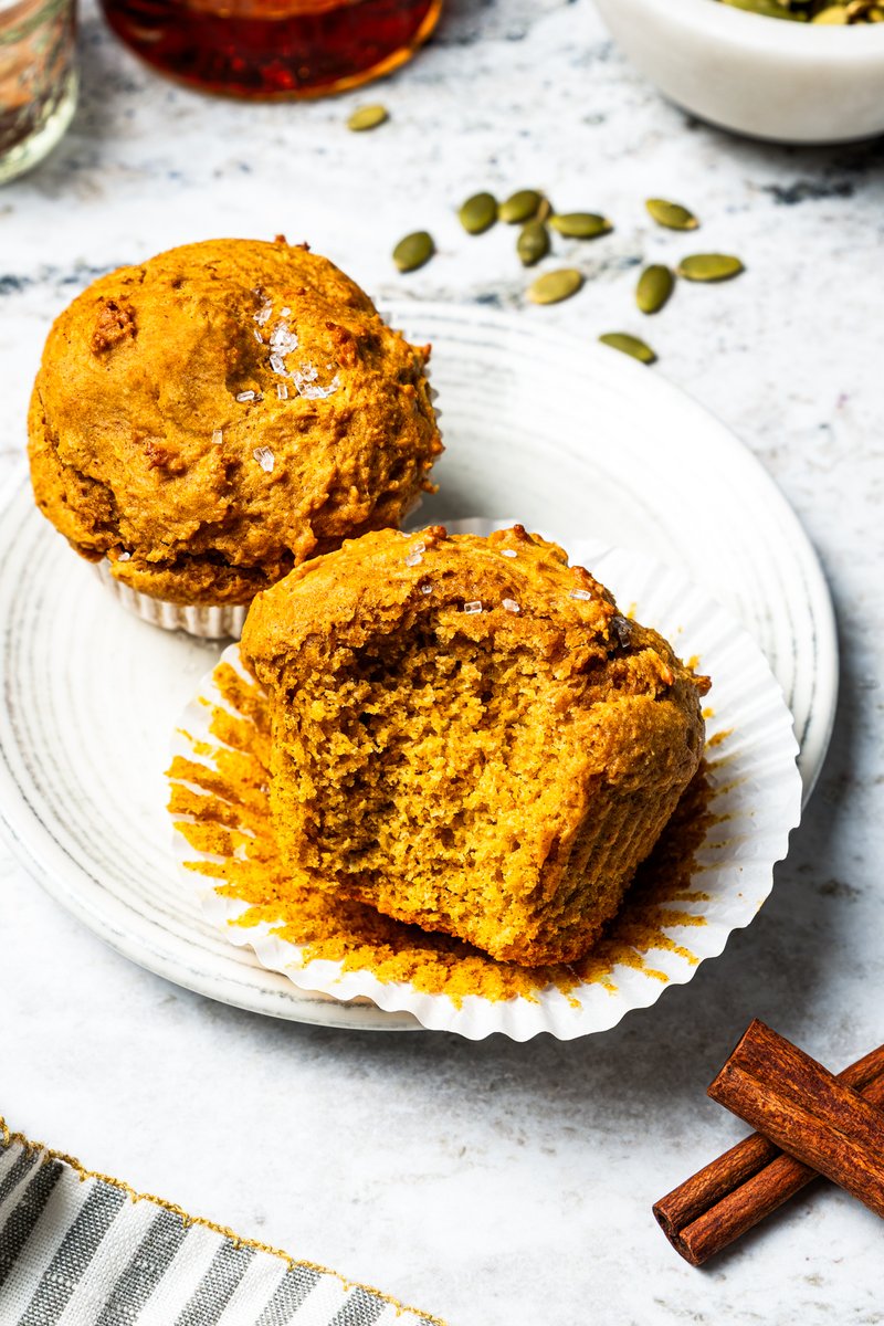 Diethood's tweet photo. Moist, fluffy pumpkin protein #muffins are a high-protein fall treat made with vanilla whey powder, Greek yogurt, eggs, and #pumpkin purée. #FoodieLife #recipes 👉 https://t.co/ic53cigE4f https://t.co/bV5AiFXaqa