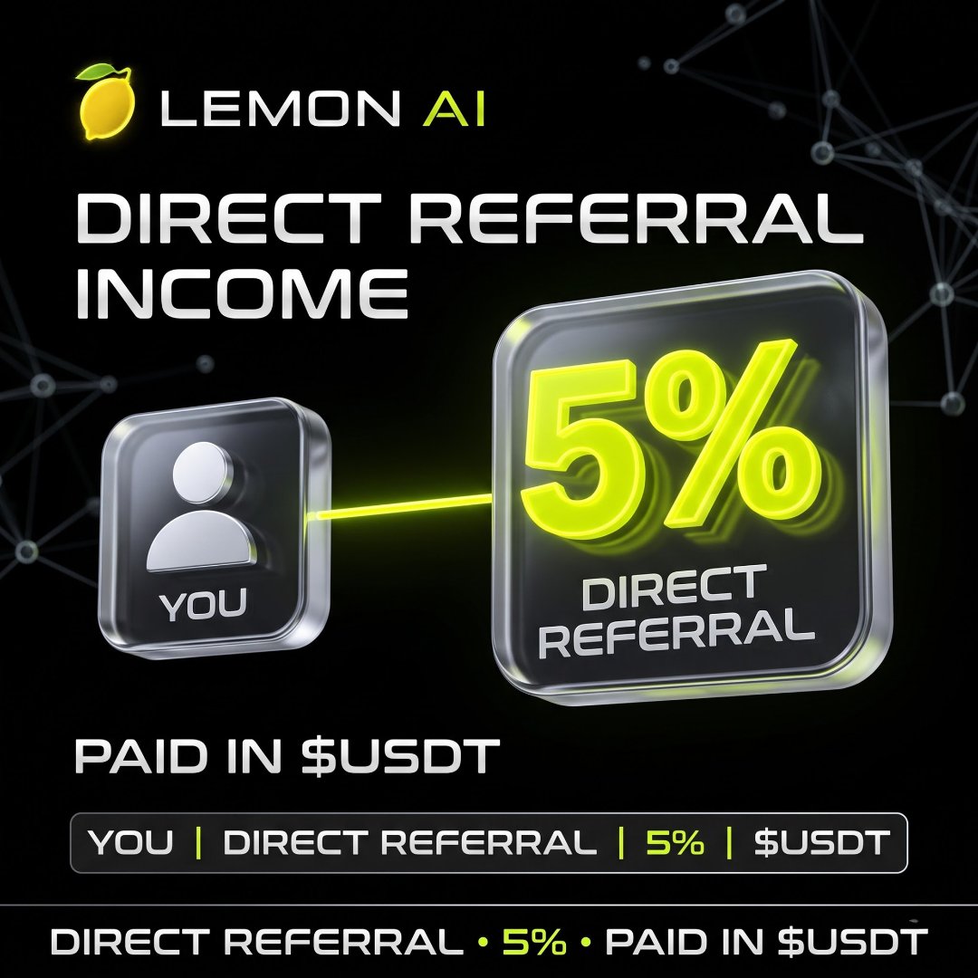 lemonai__'s tweet photo. 🚀 Refer. Earn. Grow with Lemon AI! 🍋

Turn your direct referrals into rewards with 5% direct referral income, paid in USDT. 💰

Build your network, create new opportunities, and grow together with Lemon AI.

#LemonAI #DirectReferral #USDT #ReferralIncome #Crypto #Web3 https://t.co/Gi4Hc3283k