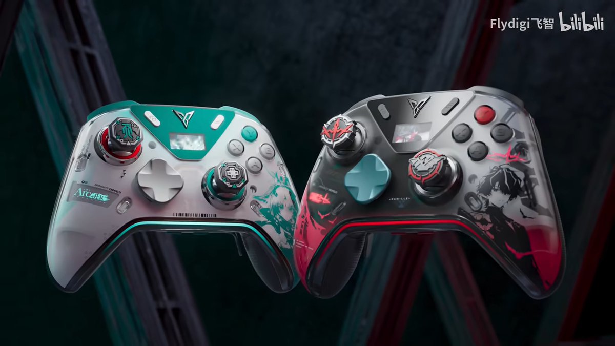 GF_Saihate's tweet photo. エンドフィールド × Flydigi Apex 6コラボコントローラー
カミーユモデル、オクギモデル

ボックス内容
・コラボモデルコントローラーx1
・特製充電ドックx1
・特製コントローラーケースx1
・スティック保護カバーx2

購入特典
・限定キャラクターアクリルスタンドx1
・メタルバッジx1
・ポストカードx1

価格:799元