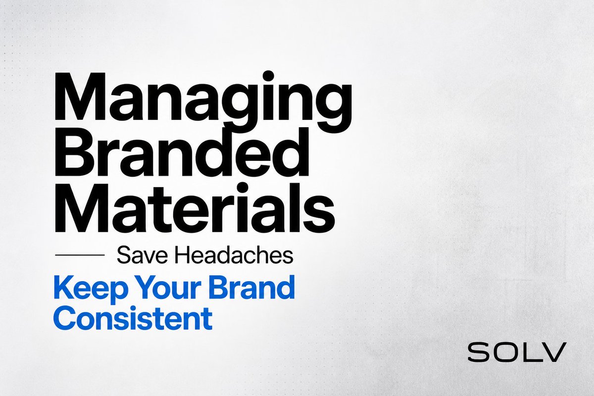 theSOLVgroup's tweet photo. Managing branded materials—from merch to year-end tax forms—is often a tangled mess. Standardizing this process can save headaches and keep your brand consistent. https://t.co/hOBEGoPlgt