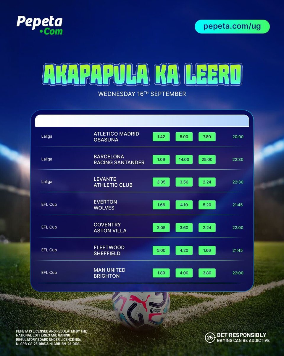 PepetaUganda's tweet photo. 🔥 Big games tonight mean bigger odds waiting just for you. Don't sit this one out.

Bet now at 👉 https://t.co/MtLwPDuyZp https://t.co/JJhraVTcMT