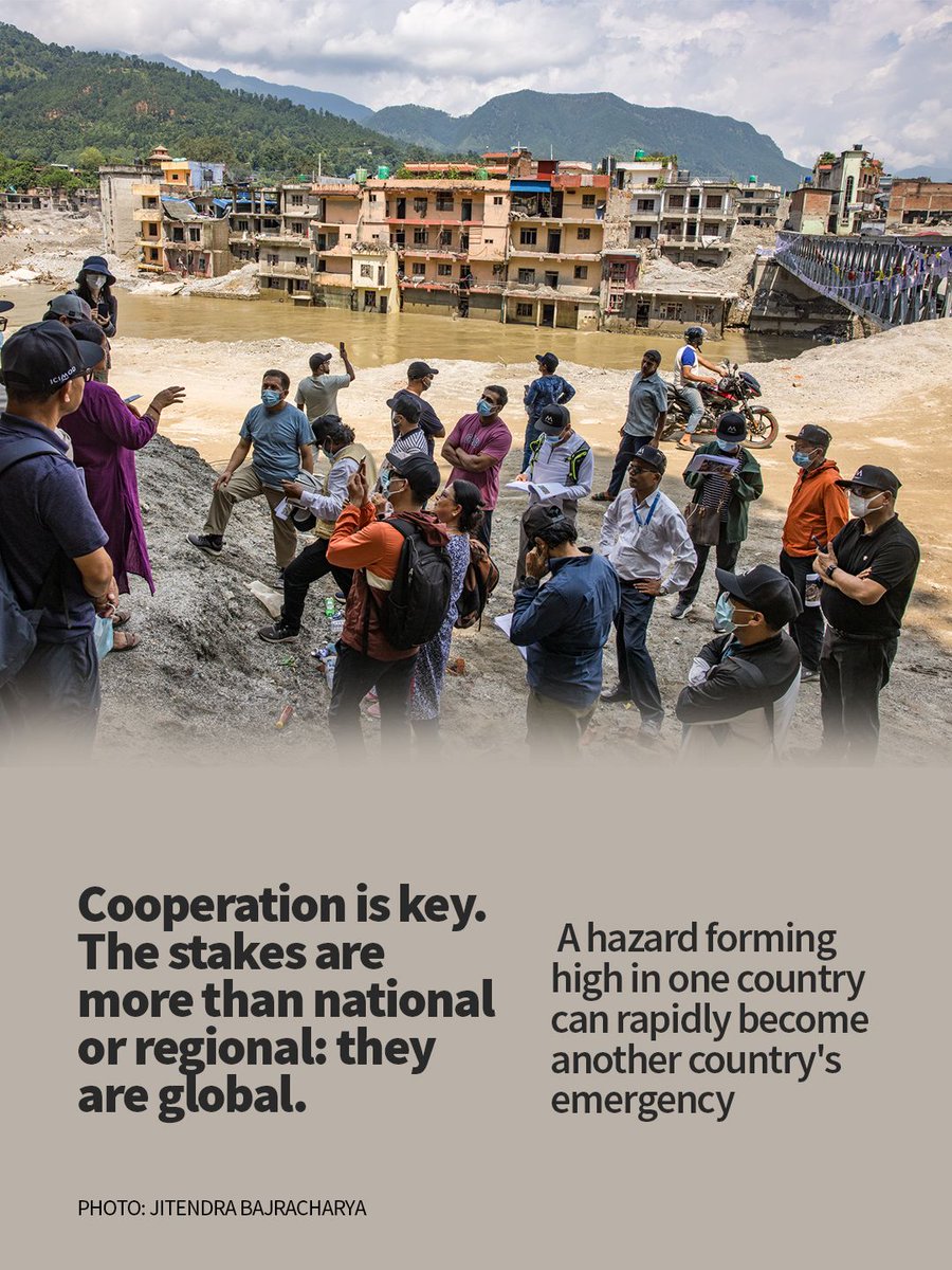 icimod's tweet photo. On 26 August 2026, a north-facing slope on the Langtang Lirung mountain in North-Central Nepal failed. Within minutes, bedrock collapse triggered an ice-rock avalanche that swept down the Bhote Koshi–Trishuli valley and across an international border as a tsunami of floodwater.

How can this be avoided? What is needed in order to reduce the destructive scale of these disasters? Where are the next hotspots?

To address these questions and more, ICIMOD and the Government of Nepal - with the support of the Embassy of Switzerland - convened an international meeting consisting of senior disaster-management and cryosphere experts, aid agency representatives, and government officials from Bangladesh, Bhutan, China, India, Pakistan and Nepal, from 15–17 September in Kathmandu, Nepal.

They were joined by a cohort of Swiss experts who managed a similar ice-rock avalanche in Blatten, Switzerland in 2025.

Read the full story: https://t.co/KLA8JjUE4E