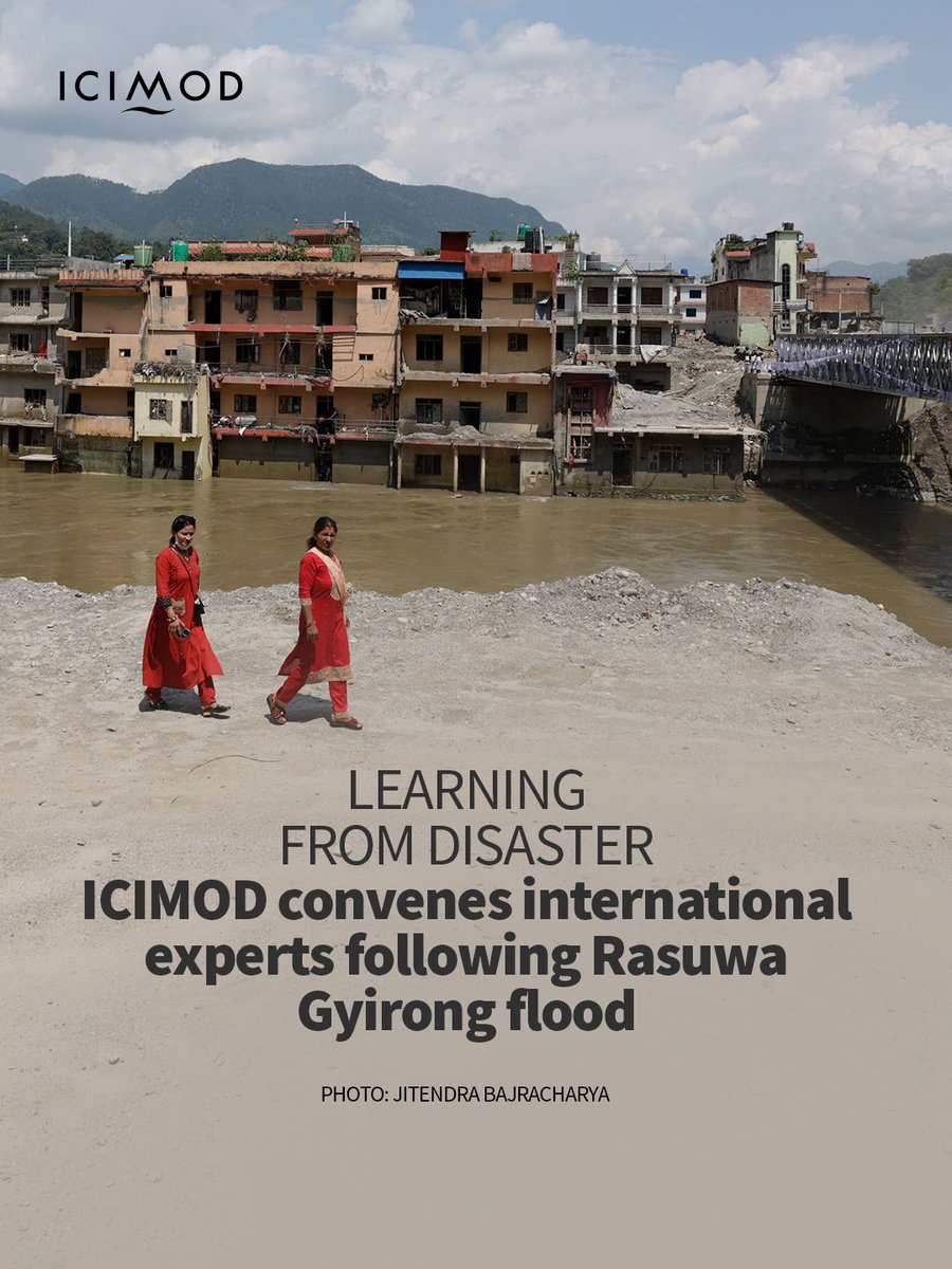 icimod's tweet photo. On 26 August 2026, a north-facing slope on the Langtang Lirung mountain in North-Central Nepal failed. Within minutes, bedrock collapse triggered an ice-rock avalanche that swept down the Bhote Koshi–Trishuli valley and across an international border as a tsunami of floodwater.

How can this be avoided? What is needed in order to reduce the destructive scale of these disasters? Where are the next hotspots?

To address these questions and more, ICIMOD and the Government of Nepal - with the support of the Embassy of Switzerland - convened an international meeting consisting of senior disaster-management and cryosphere experts, aid agency representatives, and government officials from Bangladesh, Bhutan, China, India, Pakistan and Nepal, from 15–17 September in Kathmandu, Nepal.

They were joined by a cohort of Swiss experts who managed a similar ice-rock avalanche in Blatten, Switzerland in 2025.

Read the full story: https://t.co/KLA8JjUE4E