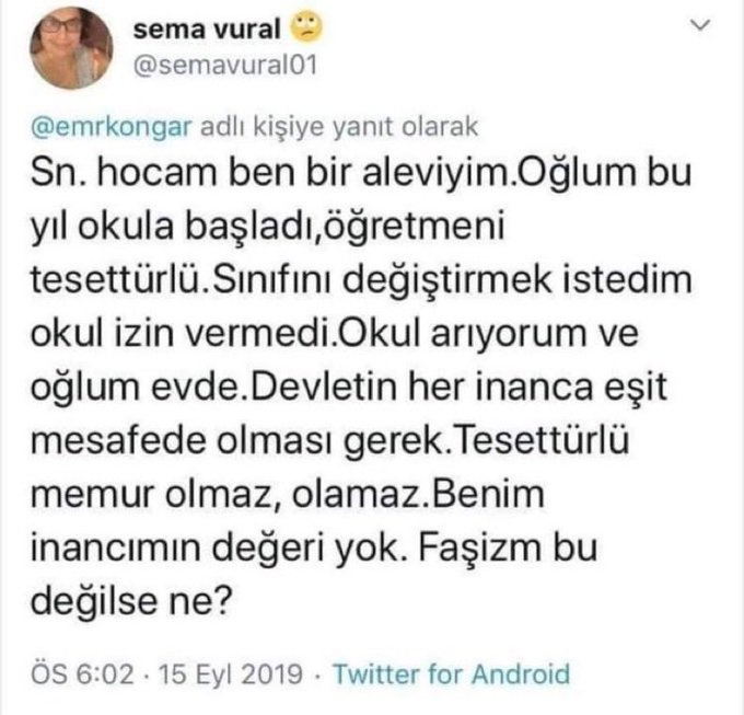 dd_grubu's tweet photo. Ama o öğretmenin boynunda Yahudi yıldızı yahut Ermeni haçı olsaydı itiraz etmeyecektin. Çünkü siz laiklik bahanesiyle Müslümanları ezmek istiyorsunuz. Gerçek derdiniz inançlara eşit mesafe değil. https://t.co/dlAGToRlMv