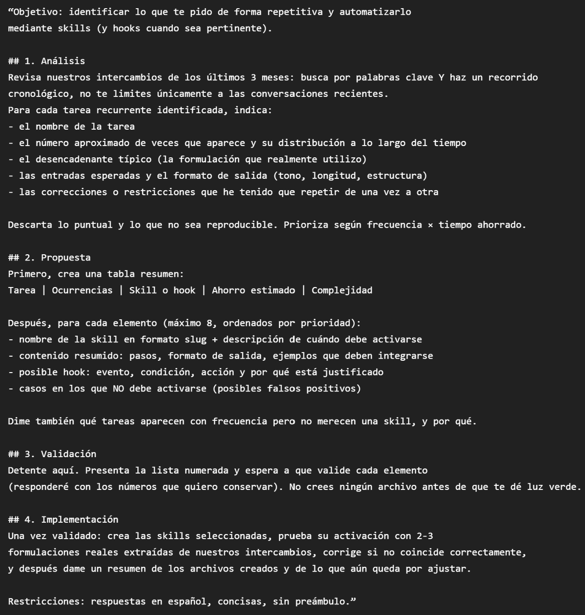 ecommartinez's tweet photo. Este prompt encuentra TODO lo que haces una y otra vez con Claude Code o Codex… y lo convierte en skills para que tu agente lo haga automáticamente.. https://t.co/tmJlFQ4snA