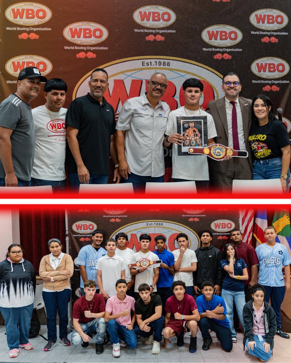 WorldBoxingOrg's tweet photo. 🥊🇵🇷 Celebrating Puerto Rico’s next generation of boxing!

The WBO joined the Municipality of Vieques for a special recognition of amateur standout Héctor Manuel Mulero López, celebrating his bronze medal at the BOXAM U19 International Tournament in La Nucía, Spain.

A meaningful day alongside students and the Vieques community, highlighting the discipline, sacrifice and talent shaping the future of our sport.

The future is in good hands. #BeltsMatter