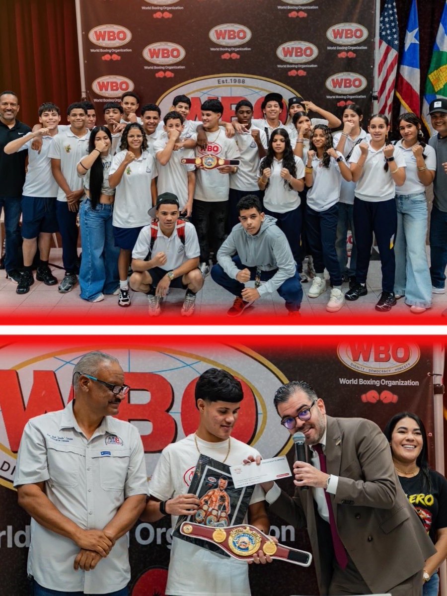 WorldBoxingOrg's tweet photo. 🥊🇵🇷 Celebrating Puerto Rico’s next generation of boxing!

The WBO joined the Municipality of Vieques for a special recognition of amateur standout Héctor Manuel Mulero López, celebrating his bronze medal at the BOXAM U19 International Tournament in La Nucía, Spain.

A meaningful day alongside students and the Vieques community, highlighting the discipline, sacrifice and talent shaping the future of our sport.

The future is in good hands. #BeltsMatter