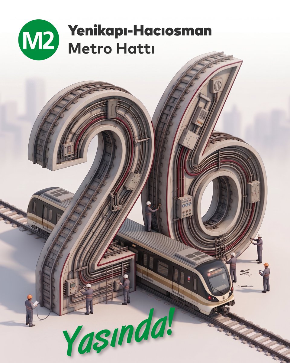 metroistanbul's tweet photo. 🎂 M2 Yenikapı–Hacıosman Metro Hattı 26 yaşında!

16 Eylül 2000’de Taksim–Levent arasında başlayan yolculuk, yıllar içinde yeni istasyonlarla büyüyerek Yenikapı’dan Hacıosman’a uzandı.

M2, 26 yıldır İstanbul’un yolculuklarına eşlik ediyor. 🚇

💚 Nice yıllara M2!

#İstanbulunMetrosu #M2 #GeleceğinRaylarda