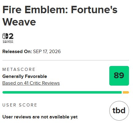 nintenleaks's tweet photo. ❗Fire Emblem Fortunes Weaves estrena las primeras notas con un 91 en Opencritic y 89 en Metacritic. https://t.co/FOZLcp7E85