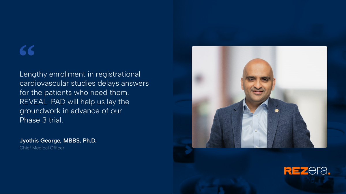 RezeraInc's tweet photo. We are excited to announce the upcoming launch of our REVEAL-PAD study to investigate the role of inflammation in #PAD and to identify patients who may be eligible for our planned Phase 3 trial of ruvonoflast in PAD.

Read the full press release: https://t.co/UQ5LHbvpj7 https://t.co/hts34ienTs
