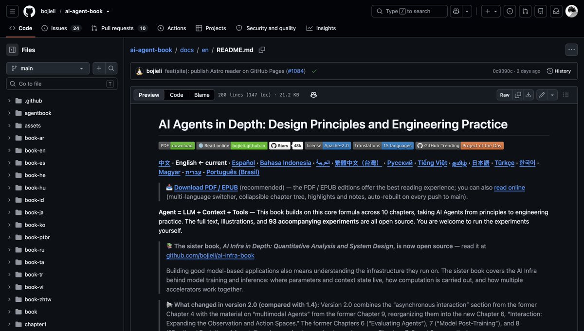 akzh4n's tweet photo. "AI Agents in Depth: Design Principles and Engineering Practice" is one of the most compelling new books on AI agents.

About context engineering, RAG, MCP, coding agents, post-training, and multi-agent systems. 

The book contains 10 chapters and more than 100 hands-on experiments.

A real treasure, plan to read it.

https://t.co/hQFTBjVJn4