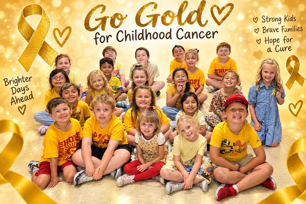 GroesbeckHOW's tweet photo. 💛💛 HOW Goes GOLD! 💛💛
Yesterday, our little Goats and staff wore GOLD in support of Childhood Cancer Awareness! 🎗️
Small school, BIG hearts! 🐐💛
#HOWGoats #ChildhoodCancerAwareness #GoGold #HOWFamily https://t.co/hTLOaDGr50