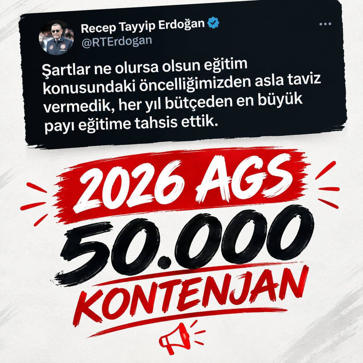 tekduzew's tweet photo. @kursatkarasolak Biriken emekler, ertelenen hayaller için: 2026 AGS 50.000 Öğretmen Ataması! #AGS50K
@mehmetsimsek @oktaysaral @rterdogan @profyusuftekin https://t.co/UO68EGUSPF