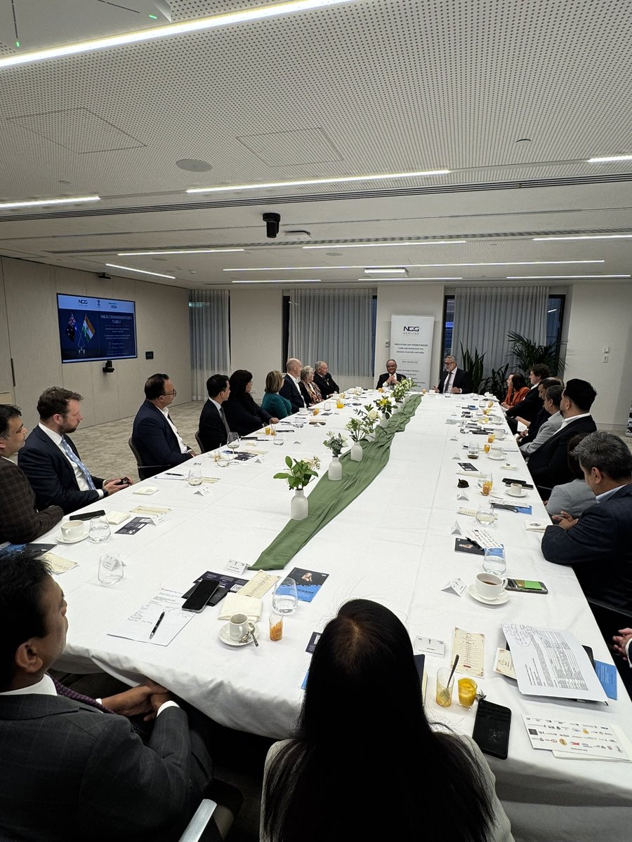 HCICanberra's tweet photo. High Commissioner @nageshsinghIFS addressed a select group of senior Australian business leaders from financial services, technology, industry, infrastructure, higher education and research fields, in Sydney during the 'High Commissioner’s Table'. The event was organized in association with @NewlandGlobal and @RSM_au. 
Participants deliberated on ways to further strengthen India-Australia economic engagement.

@MEAIndia @PMOIndia @narendramodi @DrSJaishankar #MEAIndia