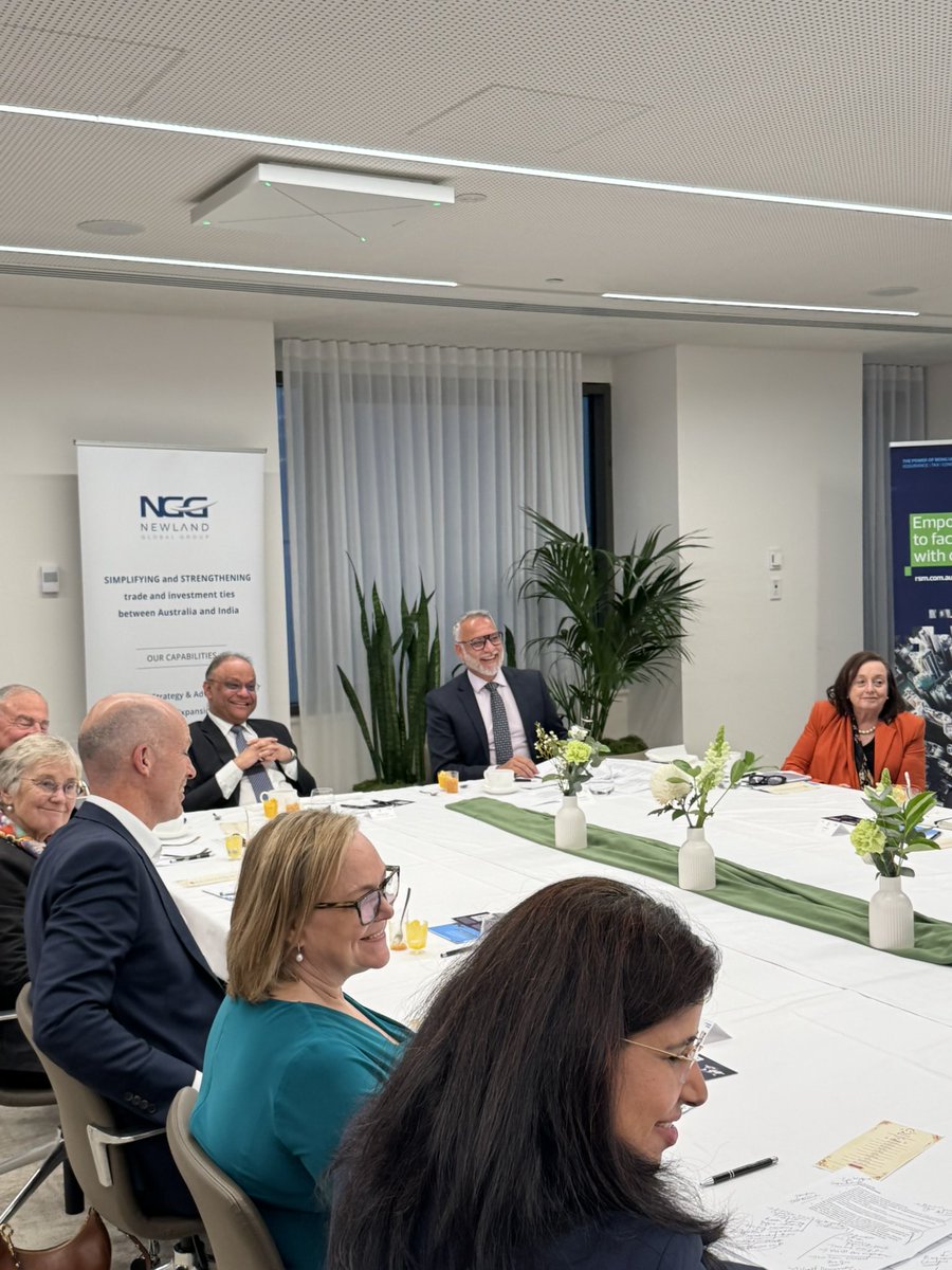 HCICanberra's tweet photo. High Commissioner @nageshsinghIFS addressed a select group of senior Australian business leaders from financial services, technology, industry, infrastructure, higher education and research fields, in Sydney during the 'High Commissioner’s Table'. The event was organized in association with @NewlandGlobal and @RSM_au. 
Participants deliberated on ways to further strengthen India-Australia economic engagement.

@MEAIndia @PMOIndia @narendramodi @DrSJaishankar #MEAIndia
