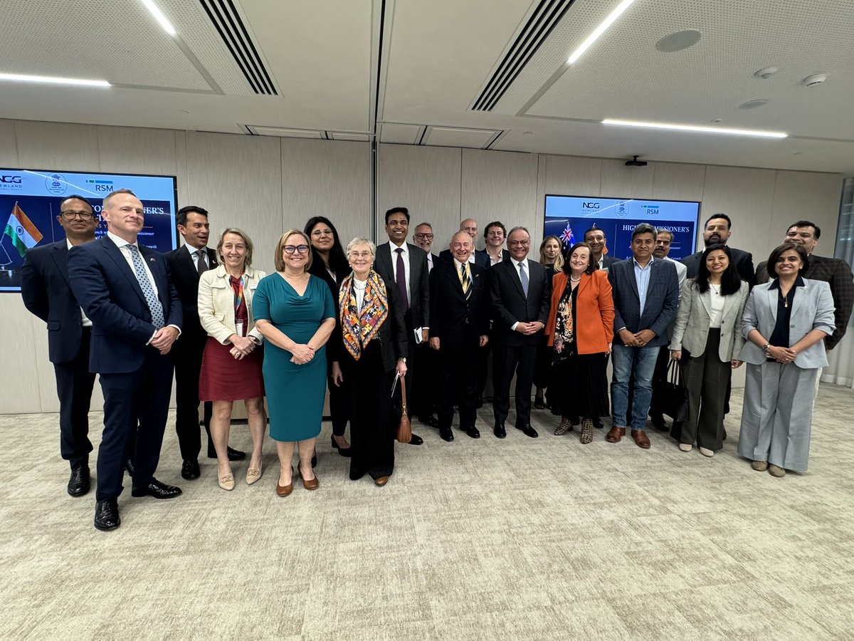 HCICanberra's tweet photo. High Commissioner @nageshsinghIFS addressed a select group of senior Australian business leaders from financial services, technology, industry, infrastructure, higher education and research fields, in Sydney during the 'High Commissioner’s Table'. The event was organized in association with @NewlandGlobal and @RSM_au. 
Participants deliberated on ways to further strengthen India-Australia economic engagement.

@MEAIndia @PMOIndia @narendramodi @DrSJaishankar #MEAIndia