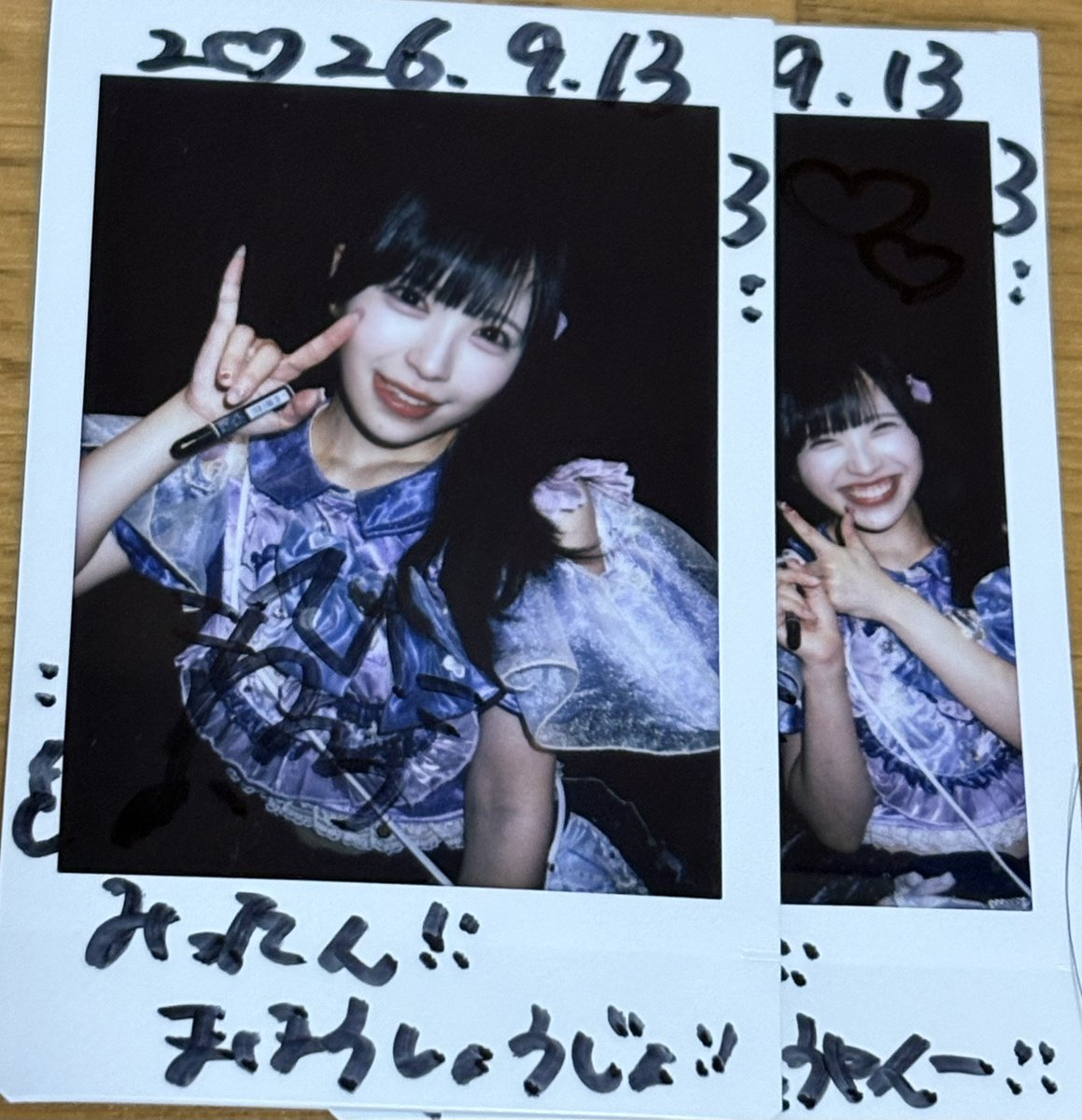 shb3216's tweet photo. #夜乃そあら生誕祭2026

この日はそあらちゃんの過去衣装着用ということで紫衣装のねいろちゃんだったけど思ってたより似合ってて良かったよ
まあねいろちゃんは何着ても似合うだろうけどね
みさきちゃんのチェキ代行するつもりが代行言い忘れて見せびらかしただけになっちゃった
次は名古屋行くよ☺️ https://t.co/3wwLfr28EB
