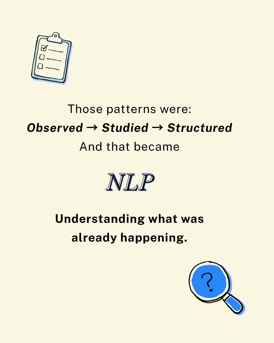 DrSumathiNaray1's tweet photo. Before NLP became a concept, there was a question:

“What are they doing differently?”

By observing how effective communicators naturally used language, thought patterns and behaviours, certain patterns began to emerge. https://t.co/Uqkbyq4ovp