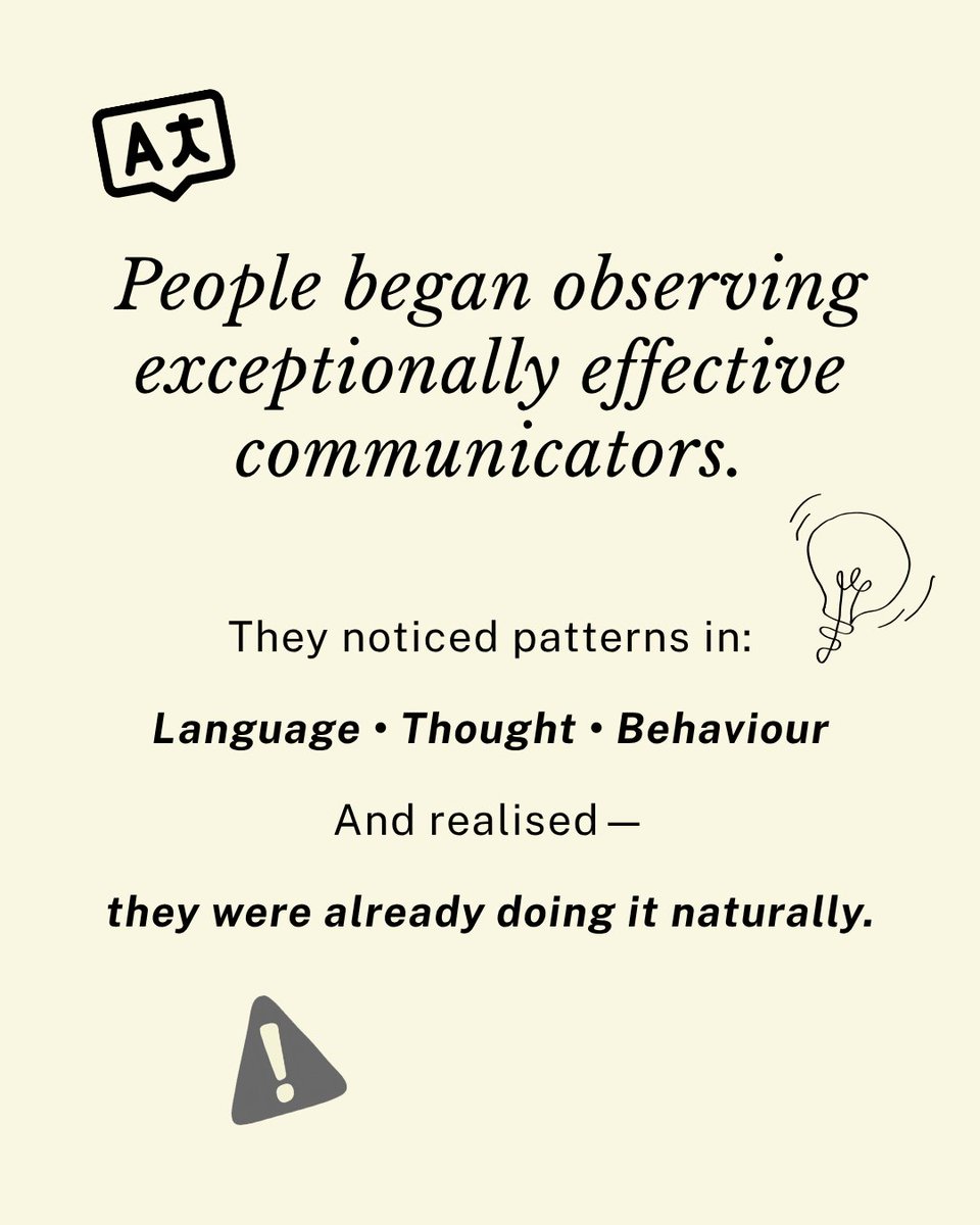 DrSumathiNaray1's tweet photo. Before NLP became a concept, there was a question:

“What are they doing differently?”

By observing how effective communicators naturally used language, thought patterns and behaviours, certain patterns began to emerge. https://t.co/Uqkbyq4ovp